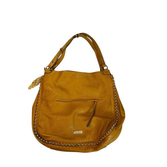 Jessica Simpson Yellow Leather Studded Shoulder Bag With Feather Charm - Picture 7 of 13